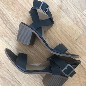 Black Ankle Strap Heeled Sandals